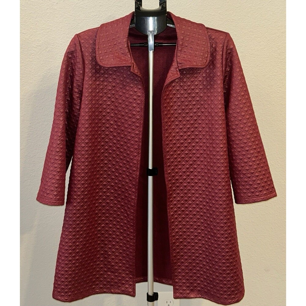 Slinky Brand Quilted Jacket M Womens Burgundy Open Front Y2K Aesthetic Cardigan